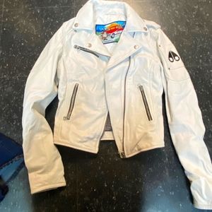 Moose Knuckles White Moto Real Leather Jacket Size S